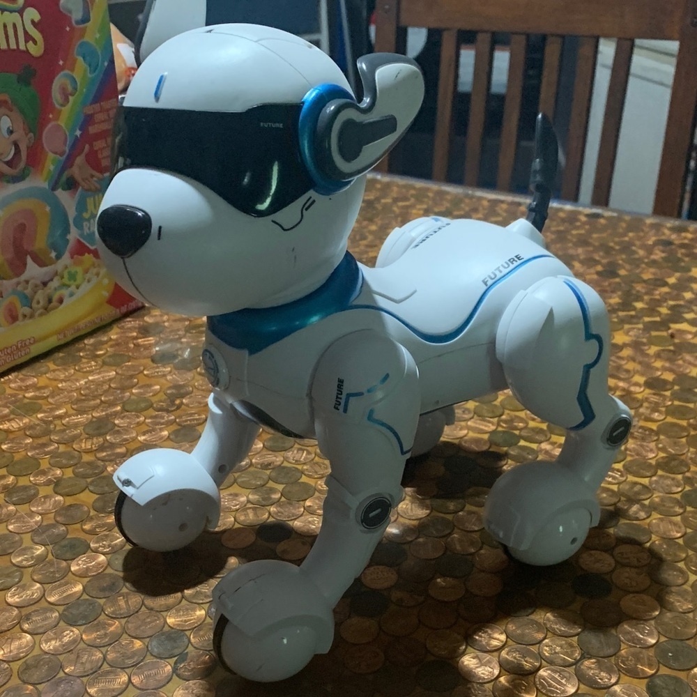 Futuristic White and Blue Robotic Dog Toy